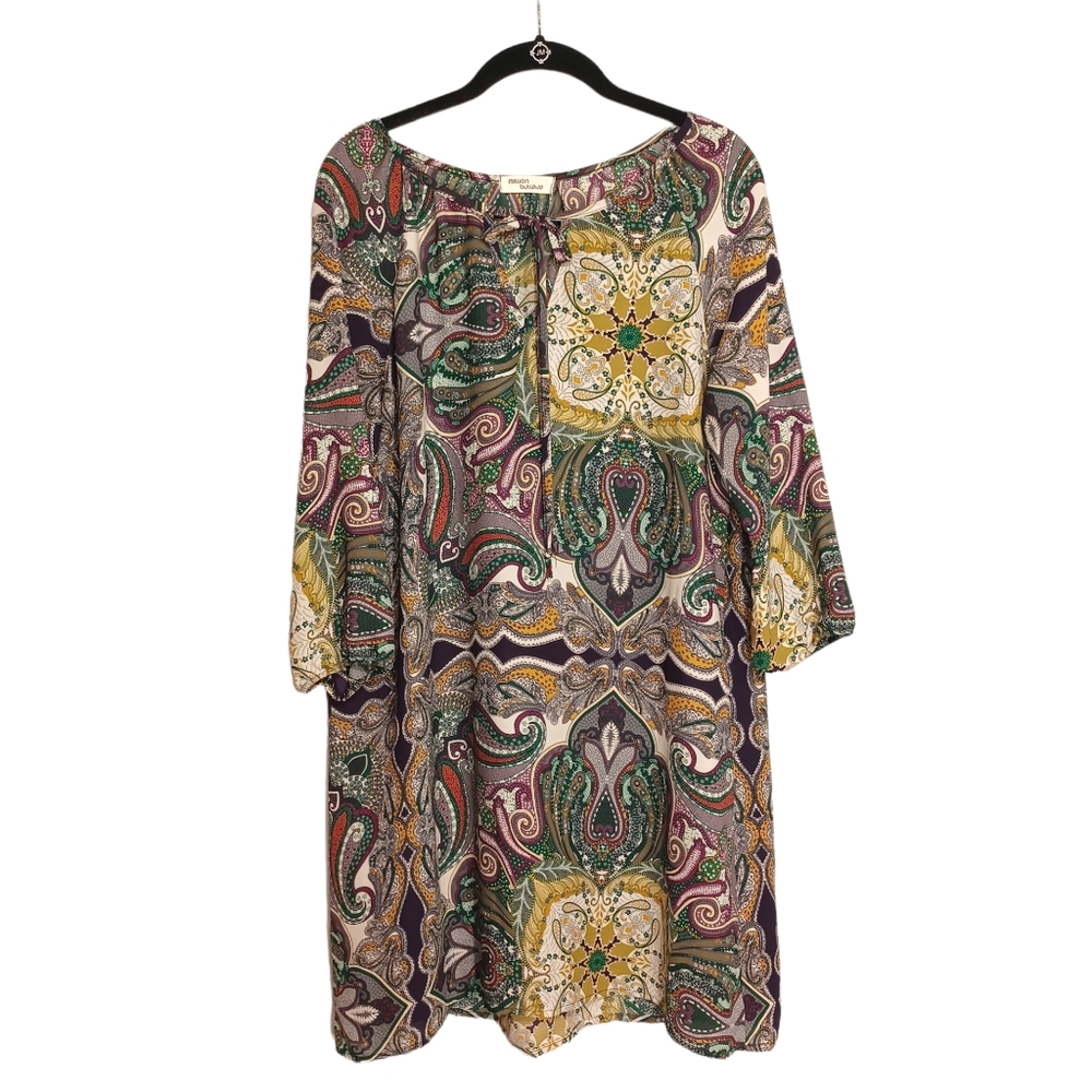 MILLION BULLPOP Colorful Purple Green Yellow Paisley Print Shift Dress XL